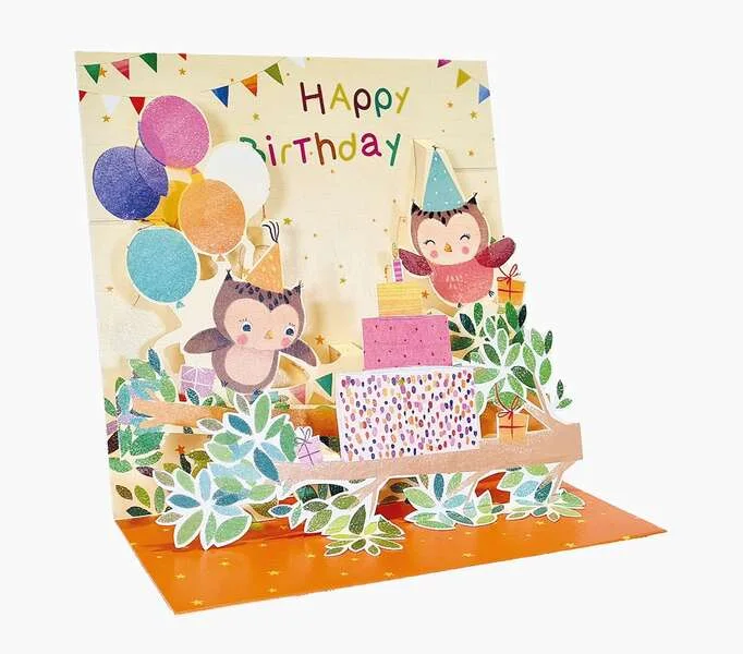 Pictura Tarjeta 3D Pop-Up - 16x16cm - Tematica Buhos - Embolsada Individualmente - Incluye Sobre Blanco - Papel con Certificacion FSC