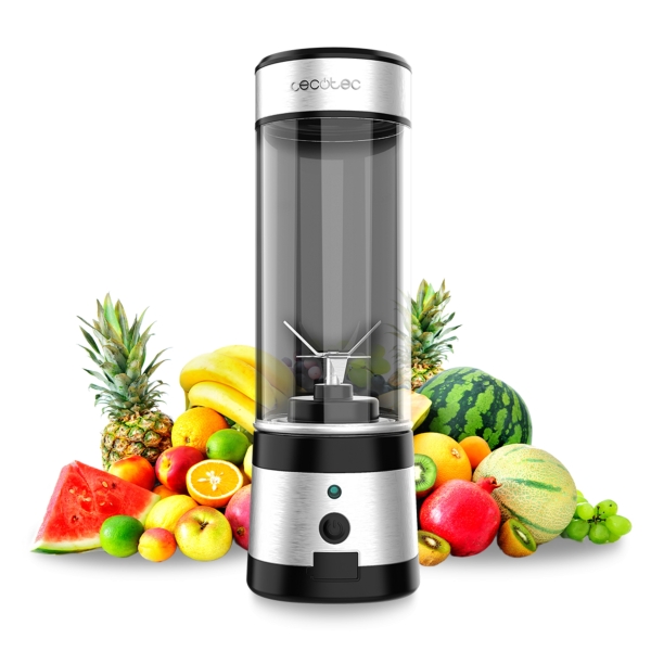 Cecotec WanderlustMix USB Batidora de Vaso Portatil - Potencia 126W - Cuchillas Recubiertas de Titanio - Color Negro y Plateado