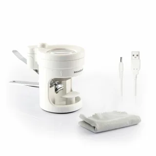 Innovagoods Clail Cortauñas con Lupa - 8 Aumentos - Cable USB de 80cm - Luz LED - Incluye Accesorios - Altura Ajustable - Base Antideslizante - 10.5x8.2x5.6cm - Color Gris