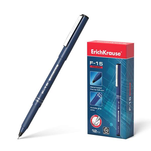 Erichkrause F-15 Rotulador Punta Fina - Trazo de 0.6mm - Clip Metalico - Color Negro · Pack de 12 uds.