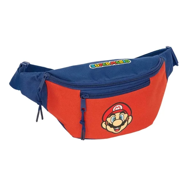 Safta Super Mario Mamma Mia Bolsa de Cintura - Cremallera - Cintas Ajustables - Cierre de PVC - 2.49L - 230x90x120mm - Color Rojo y Azul