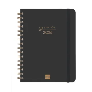 Finocam Alma Agenda en Catalan - Anual 2026 - con Espiral - Formato E10 - 180x30x220mm - 1 Dia por Pagina - Color Negro