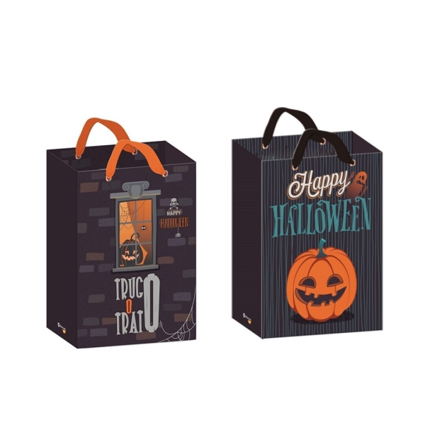 Bismark Bolsa de Papel Halloween - Asas de Lazo - 2 Diseños Aleatorios · Pack de 12 uds.