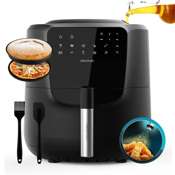 Cecotec Cecofry Rain Pack Freidora sin Aceite - 1550W - Autodosificador - Capacidad 5.5L - 8 Menus Preconfigurados - Panel Multifuncion - Funcion de Autolimpieza - Accesorios de Silicona - C