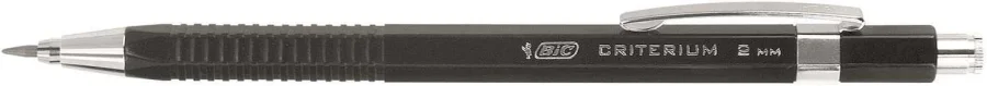 Bic Criterium Portaminas 2mm HB con Goma - Punta Retractil - Clip Metalico - Cuerpo de Color Negro · Pack de 12 uds.