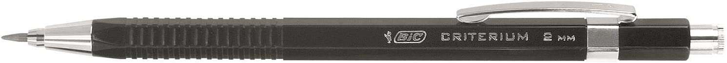 Bic Criterium Portaminas 2mm HB con Goma - Punta Retractil - Clip Metalico - Cuerpo de Color Negro · Pack de 12 uds.