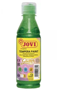 Jovi Glitter Tempera Liquida Base Agua 250ml - Particulas de Purpurina - Excelente Rendimiento - Secado Rapido - Fluidez Optima - Adherencia en Multiples Superficies - Color Verde