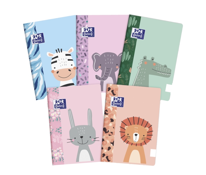 Oxford Kids Libreta Grapada A5+ Lisa Tapa Blanda Tacto Suave Touch - Ideal para Niños - Tamaño A5+ - Tapa Blanda con Tacto Suave - 48 Hojas - Surtido 5 Animal Besties · Pack de 10 uds.