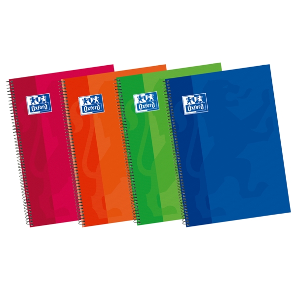 Oxford School Classic Write&Erase 4º Cuaderno Espiral - Tapa Extradura Resistente - 1 Linea con Margen - 80 Hojas - Colores Surtidos · Pack de 5 uds.