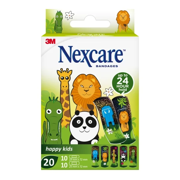 Nexcare Happy Kids Animals Pack de 20 Apositos Surtidos - Transpirables - para Pieles Delicadas - Color Estampado Infantil