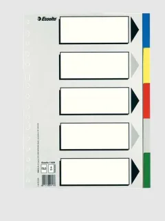Esselte 613 Bolsa de 5 Separadores de Plastico - 5 Pestañas / 5 Colores - Multitaladro - Formato Folio