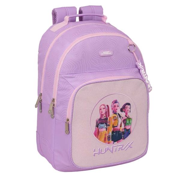 Safta K-Pop Demon Hunters Iconic Mochila - Adaptable a Carro - Bolsillo Frontal - Portabotellas - Cremallera con Doble Tirador - Asa de Mano - Hombreras y Espalda Acolchada - 32x42x15cm - Color Lavanda