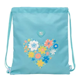 Safta Moos Fiori Saco Plano - Bolsillo con Cremallera - Cierre con Cordones - Material Reciclable - 5L - 350x10x400mm - Color Azul Claro