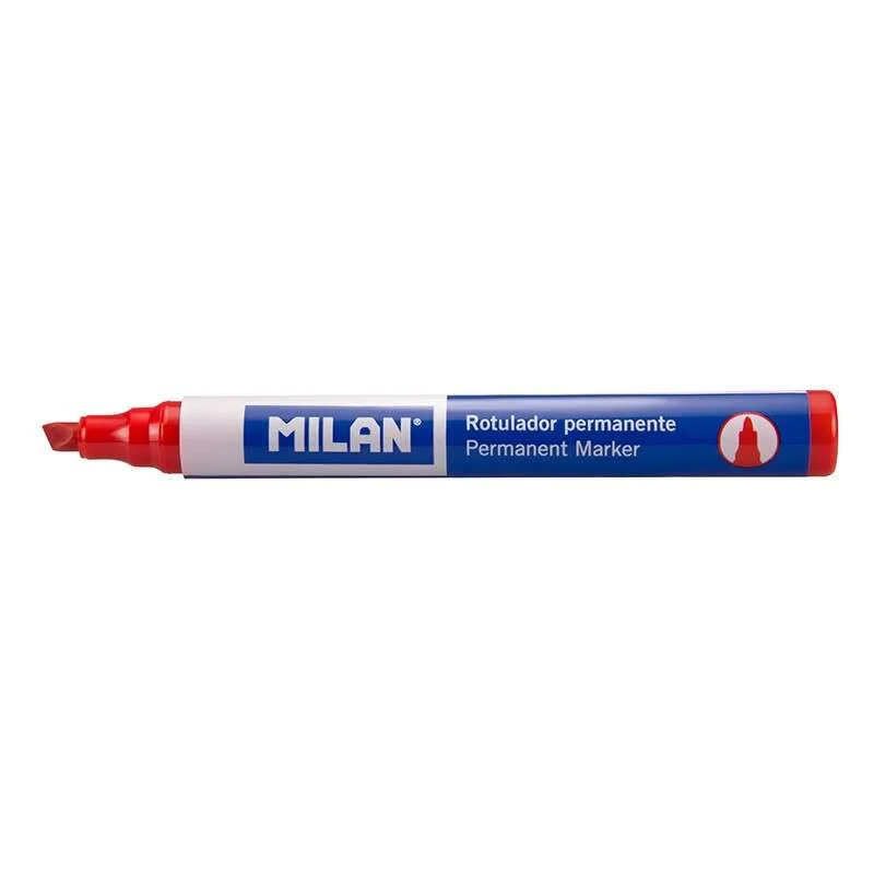 Milan Rotulador Permanente Punta Biselada - Punta 1 - 4mm - Tinta a Base de Alcohol - Color Rojo · Pack de 12 uds.