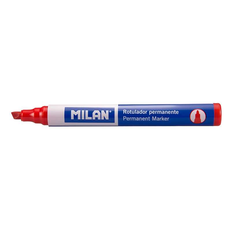 Milan Rotulador Permanente Punta Biselada - Punta 1 - 4mm - Tinta a Base de Alcohol - Color Rojo · Pack de 12 uds.