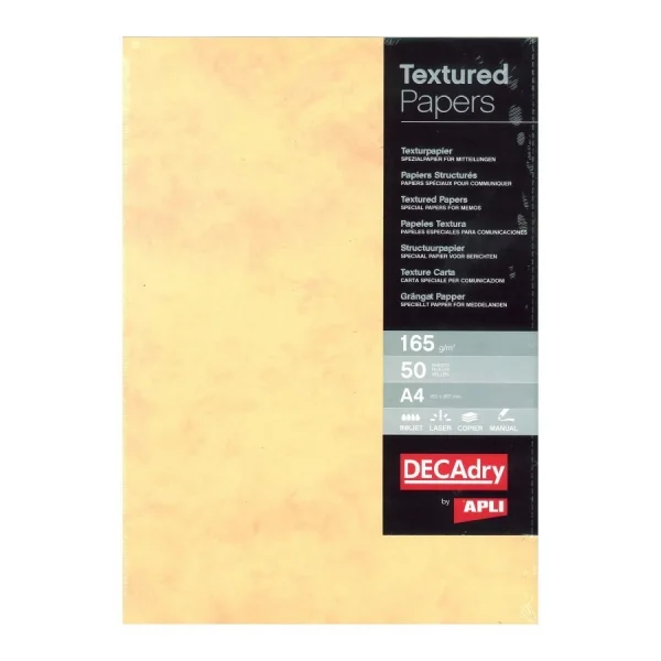 Apli Pack de 50 Hojas de Papel Textura Marmol - Ideal para Impresiones Especiales - Compatible con Impresoras Inkjet, Laser y Fotocopiadoras - Color Marmol Dorado