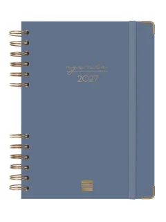 Finocam Espiral Trendy Alma Agenda - Anual 2027 - 1 Dia por Pagina - Formato E10 - 155x212mm - Espiral - Tapa Dura de Carton Forrado - Esquinas Microperforadas - Papel de 70g/m2 - Color Azul