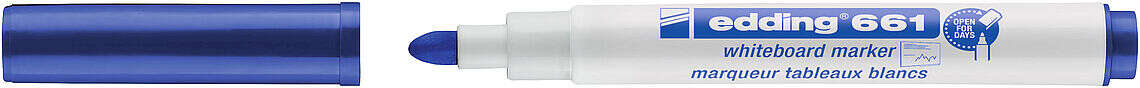 Edding 661 Rotulador para Pizarra Blanca - Punta Redonda - Trazo entre 1 y 2 mm. - Tinta Pigmentada - Borrable en Seco - Color Azul · Pack de 10 uds.
