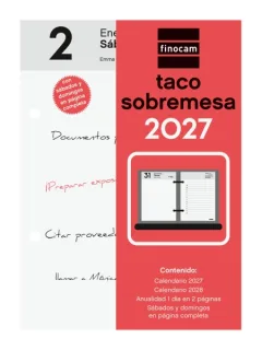 Finocam Neutro Taco Calendario de Sobremesa - Anual 2027 - 2 Paginas por Dia - 85x120mm - Papel de 70g/m2 - Color Rojo y Blanco