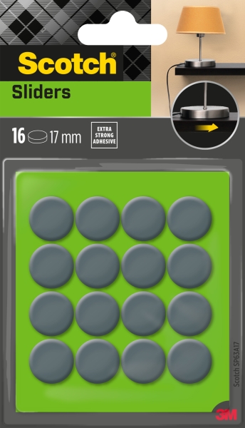 Scotch Move and Protect Pack de 16 Patines Deslizantes Adhesivos - Diametro de 17mm - Color Gris