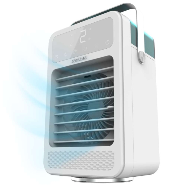 Cecotec EnergySilence 600 DeskChill Rotate Climatizador Portatil de Torre - Deposito 500ml - Tactil - 4 Velocidades - Oscilacion 70° - Temporizador - LED Multicolor - Asa de Transporte - Col