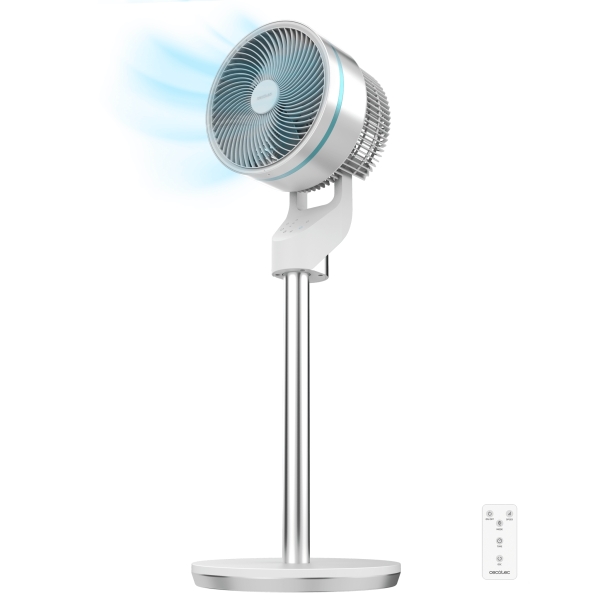 Cecotec EnergySilence 1000 Cyclone Smart Ventilador de Pie - 60W - Diametro 9" - 3 Velocidades - Temporizador - Control Tactil y Remoto - Oscilacion Automatica - Inclinacion Ajustable - Colo