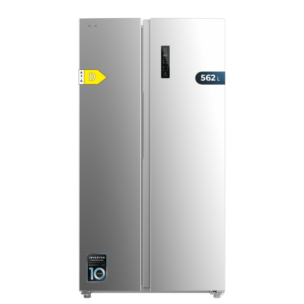 Cecotec Bolero CoolMarket SBS 562 Inox D Frigorifico Americano - Capacidad 562L - Luz LED - Compresor Inverter - Nofrost - Frio Envolvente - Silencioso - Clase E - 91.2x70.4x177cm - Color Ac