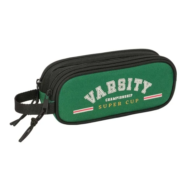 Safta Blackfit8 Varsity Portatodo - 2 Compartimentos con Cremalleras - 1L - Asa Lateral - 210x60x80mm - Color Negro y Verde