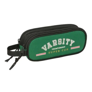 Safta Blackfit8 Varsity Portatodo - 2 Compartimentos con Cremalleras - 1L - Asa Lateral - 210x60x80mm - Color Negro y Verde