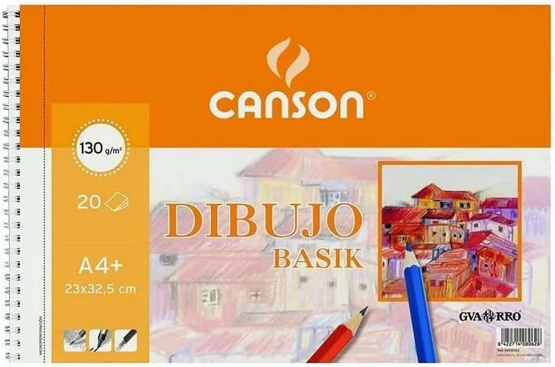 Canson Basik Cuaderno de Dibujo A4+ - 20 Hojas Microperforadas 130g/m² - Color Blanco