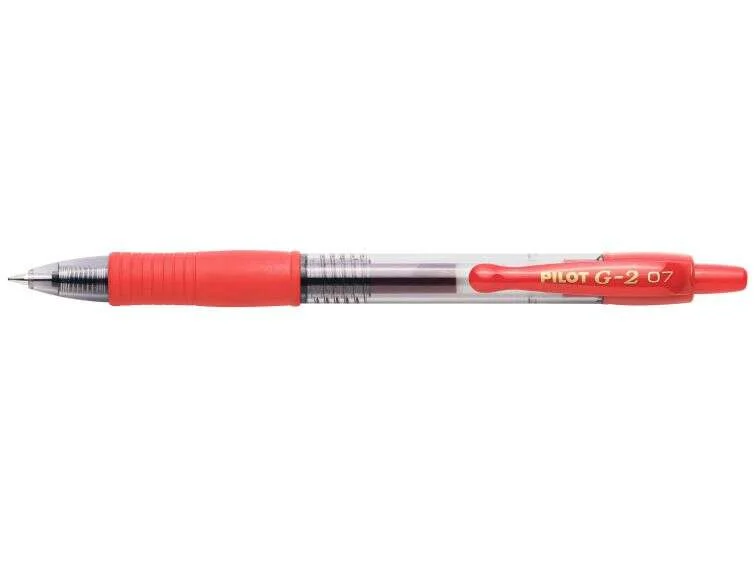 Pilot Boligrafo de Gel G2 Rollerball Retractil - Recargable - Punta de Bola Redonda 0.7mm - Trazo 0.32mm - Grip Ergonomico - Color Rojo · Pack de 12 uds.
