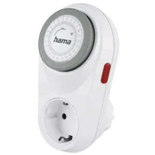 Hama Curvo Enchufe Temporizador Mecanico - Potencia Maxima 3680W - Voltaje 250V - Intervalos de 15min - Color Blanco