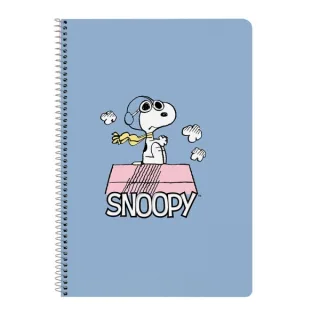 Safta Snoopy Libreta con Espiral - Formato Folio - 80 Hojas de Papel 80g/m2 - Cuadriculas 4x4mm - Tapa Dura Decorada - Margen Lateral - 215x10x310mm - Color Azul