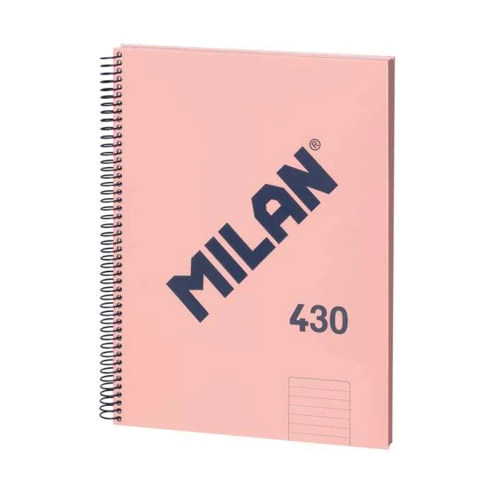 Milan Serie 1918 Cuaderno Espiral Formato A4 Pautado 7mm - 80 Hojas de 95 gr/m2 - Microperforado, 4 Taladros - Color Rosa
