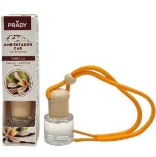 Prady Ambientador Coche Vainilla - Frasco de Cristal 6 ml y Cuerda para Espejo Retrovisor
