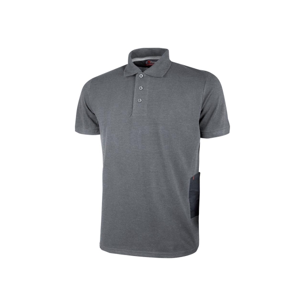 Upower Gap Polo de Manga Corta en Algodon Pique - Talla 2XL - Corte Ajustado, Cuello con Tres Botones, Banda Anti Sudor, Bolsillo Practico, Cinta Reflex, Proteccion DPI1 - Color Gris Meteori