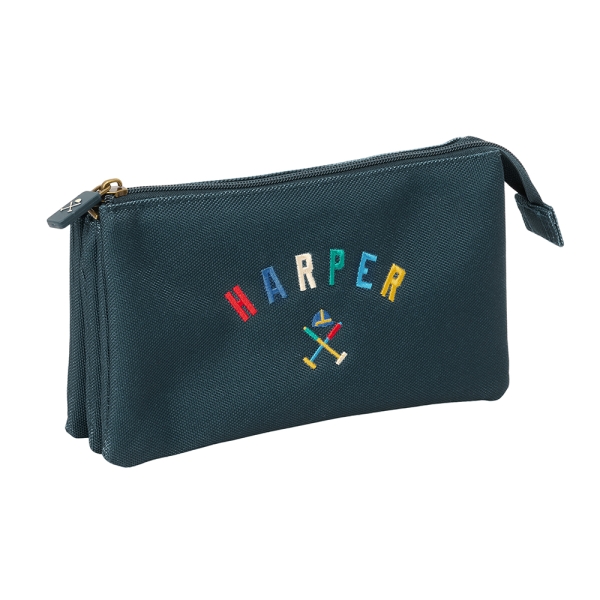 Safta Harper and Neyer Portatodo - 3 Compartimentos con Cremalleras - Bolsillo Interior - 0.6L - 220x30x120mm - Color Azul Marino