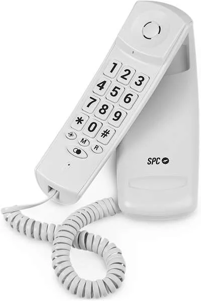 SPC Original Lite 2 Telefono Fijo - sin Pilas - sin Conexion a la Luz - Indicador Luminoso - 10 Memorias Indirectas - Compacto y Ligero - Color Blanco