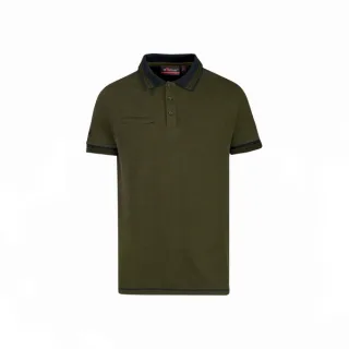 Upower Way Polo Hombre Manga Corta - Talla 2XL - Algodon Stretch, Ajuste Slim Fit, Ribetes en Contraste, Cierre Tres Botones, Aberturas Laterales, Proteccion DPI1 - Color Verde Oscuro