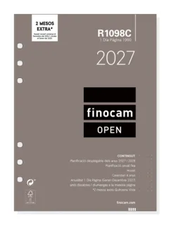 Finocam R1098C Recambio para Agenda Open en Catalan - Anual 2027 - 1 Dia por Pagina - Formato 1000 - 155x215mm - 6 Taladros - Papel de 70g/m2 - Color Blanco