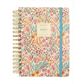 Finocam Moniquilla Agenda de Espiral - Anual 2026 - Planificador - Cierre de Goma - Formato E10 - 155X212mm - 1 Dia por Pagina - Tematica de Flores