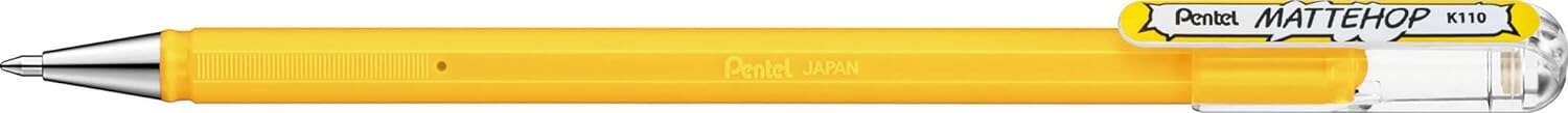 Pentel Mattehop Boligrafo de Bola - Punta 1mm - Trazo 0.5mm - Tinta de Gel Opaca - Fabricado con 55% de Materiales Reciclados - Color Amarillo · Pack de 12 uds.