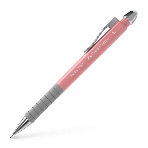 Faber-Castell Apollo Portaminas - Trazo 0.7mm - Agarre Ergonomico - Goma de Borra Integrada - Cuerpo Color Rosa · Pack de 5 uds.