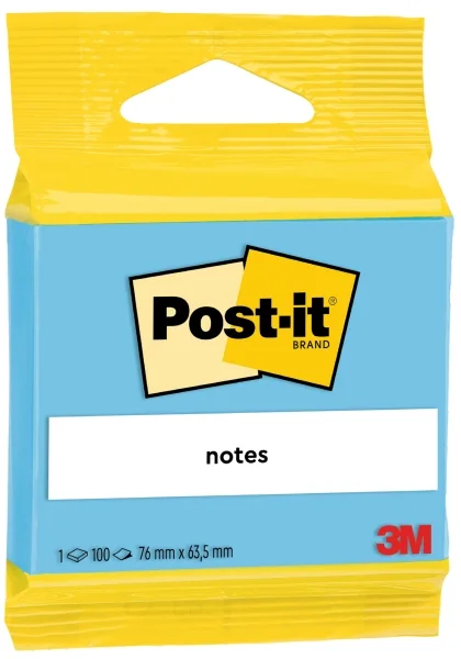 Post-It Bloc de 100 Notas Adhesivas Reposicionables - Forma Rectangular - 63.5x76mm - Color Azul