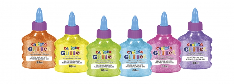 Carioca Glitter Glue Pack de 12 Botellas de 88ml - Tapa con Dispensador - Decoracion con Efecto Glitter - Aplicacion Directa - Secado en 30 Minutos - sin Disolventes - Color Varios