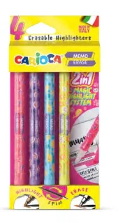 Carioca Memo Erase 2 en 1 Pack con 4 Rotuladores - Una Punta Subraya y la otra Borra el Color - Colores Surtidos