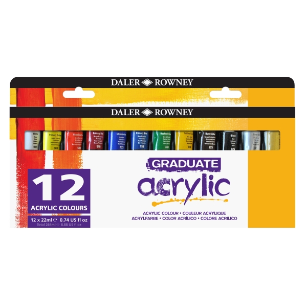 Daler Rowney Graduate Pack de 12 Pinturas Acrilicas - 22ml - Colores Surtidos