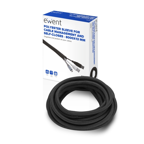 Ewent Manguito Organizador de Cable Polyester - Auto Cierre - 8m - 13mm - Color Negro