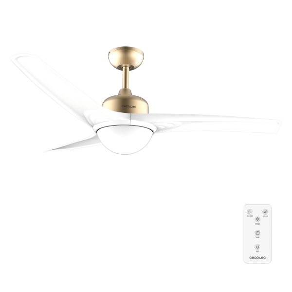 Cecotec EnergySilence Aero 560 GoldWhite Ventilador de Techo con 3 Aspas y Luz Integrada - 60W - Diametro de 52" - LED de 18W - Mando a Distancia - Temporizador - 3 Velocidades - Color Blanc