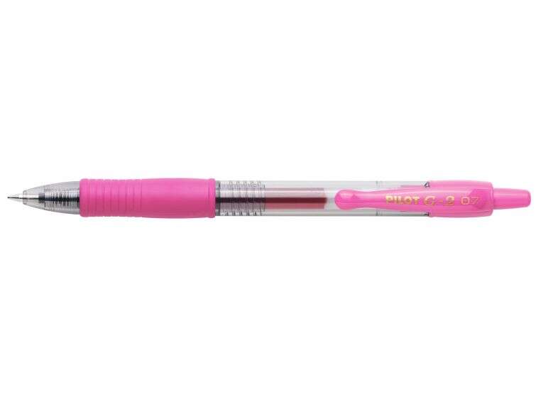 Pilot Boligrafo de Gel G2 Rollerball Retractil - Recargable - Punta de Bola Redonda 0.7mm - Trazo 0.32mm - Grip Ergonomico - Color Rosa · Pack de 12 uds.
